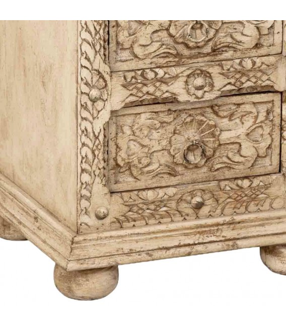 Sinfonier étnico tallado a mano con 5 cajones y acabado blanqueado7