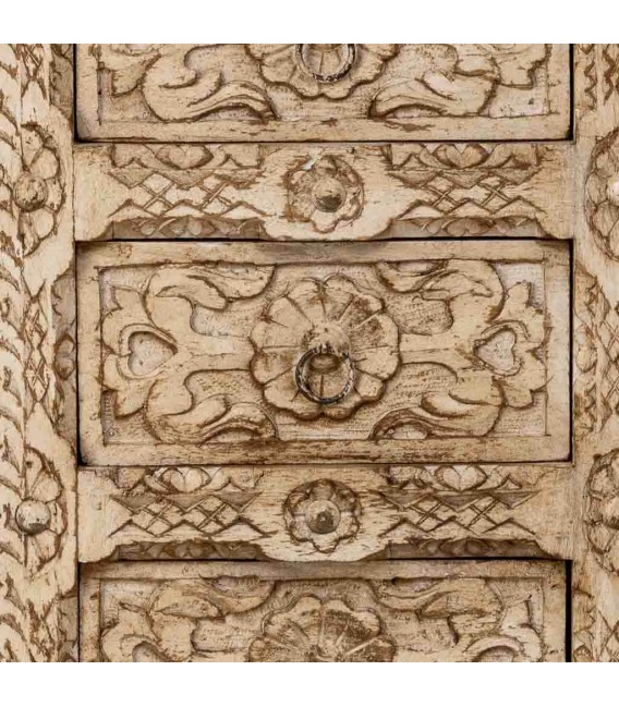 Sinfonier étnico tallado a mano con 5 cajones y acabado blanqueado6