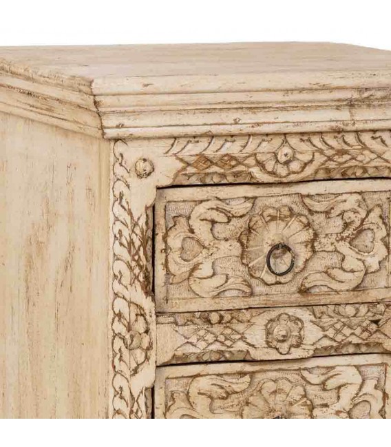 Sinfonier étnico tallado a mano con 5 cajones y acabado blanqueado4