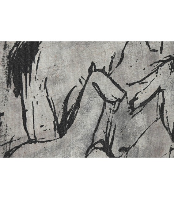 Cuadro horizontal de caballos pintado a mano con marco natural.2