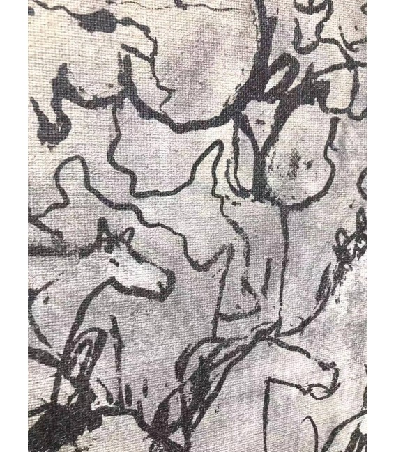 Cuadro horizontal de caballos pintado a mano con marco natural.1