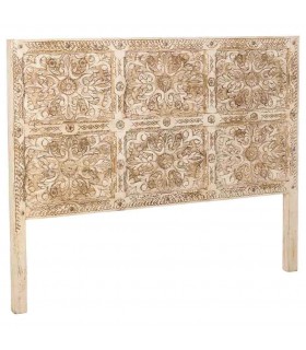 Cabecero de cama de matrimonio étnico en madera tallada artesanal