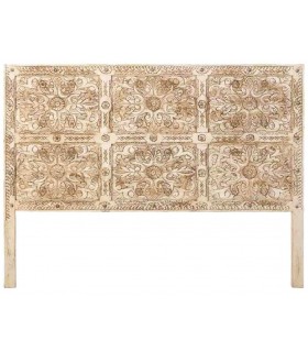 Cabecero de cama de matrimonio étnico en madera tallada artesanal. 1