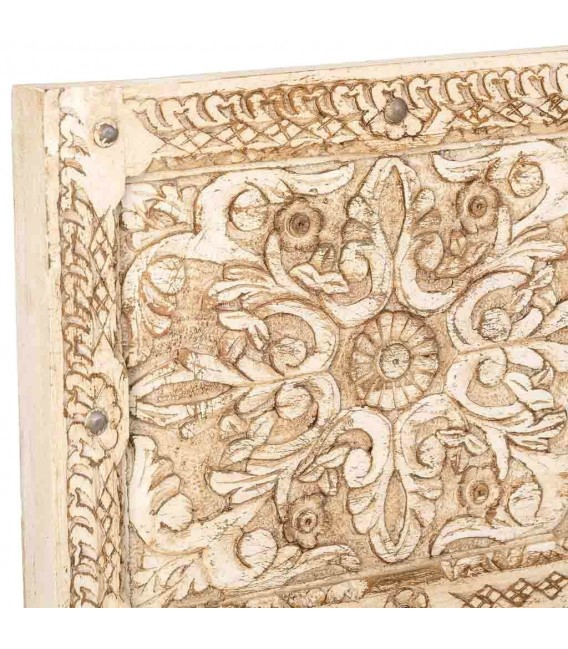 Cabecero de cama de matrimonio étnico en madera tallada artesanal. 3