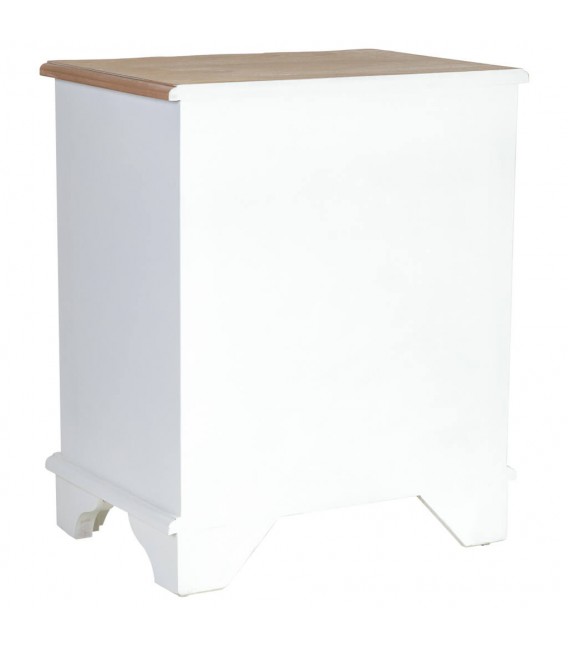 Mesita de noche blanca y dorada con aire clásico y elegante. 3