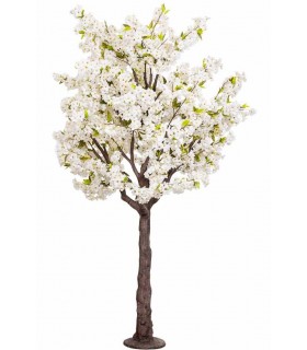 Árbol almendro decorativo XL exterior con hojas blancas y verdes.