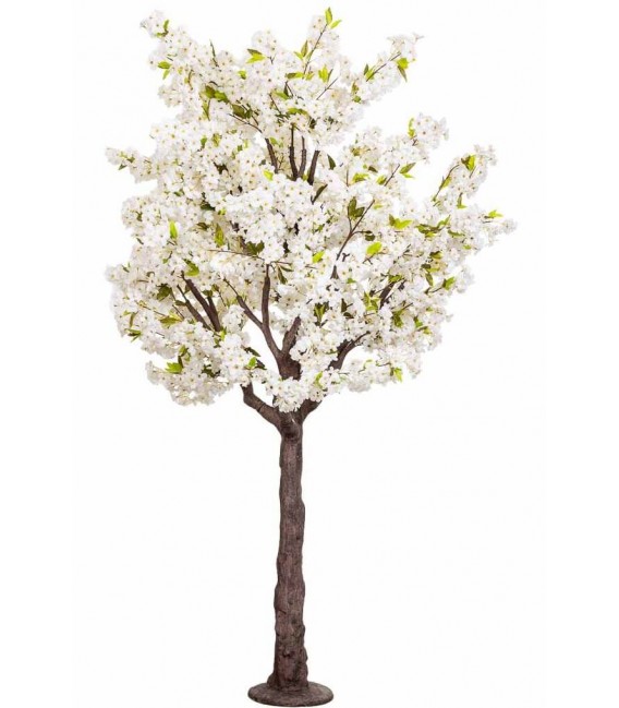 Árbol almendro decorativo XL exterior con hojas blancas y verdes.