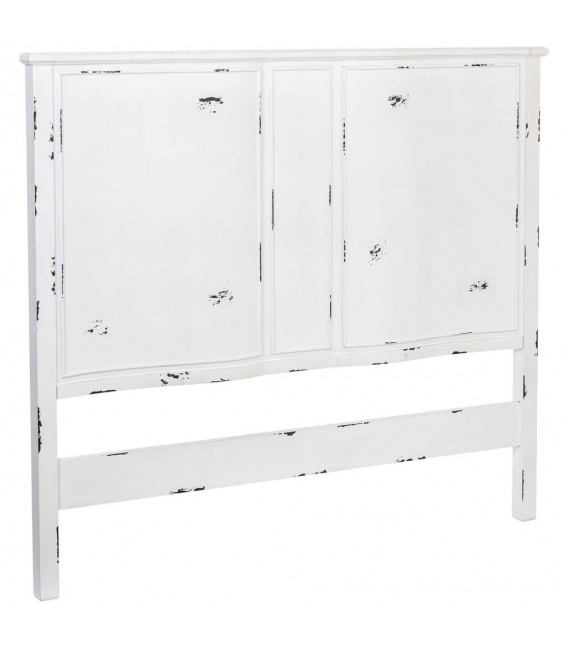 Cabecero blanco rozado para cama de matrimonio estilo romántico.