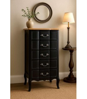 Sinfonier negro vintage con tapa natural, elegante y funcional. Mdmhogar