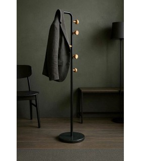 Perchero negro con mármol y madera natural, estilo industrial. Mdmhogar