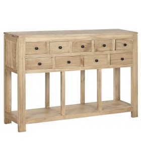 Consola colonial de madera natural con tiradores metálicos negros. 1