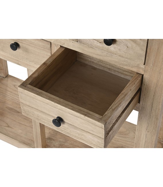 Consola colonial de madera natural con tiradores metálicos negros. 5