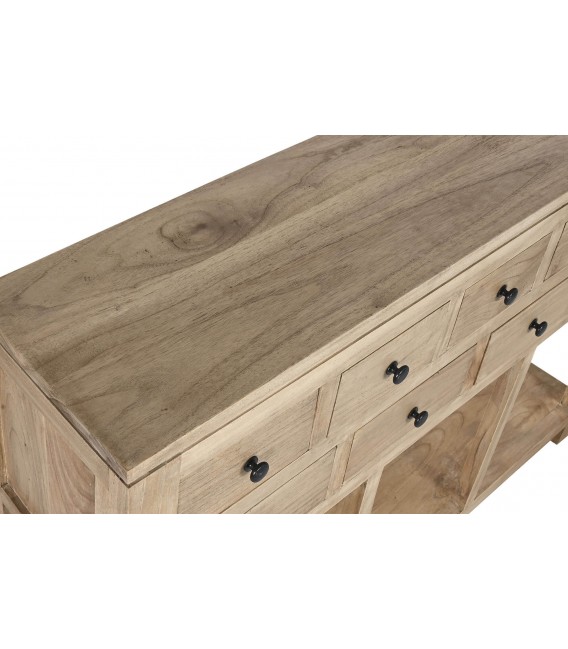 Consola colonial de madera natural con tiradores metálicos negros. 4