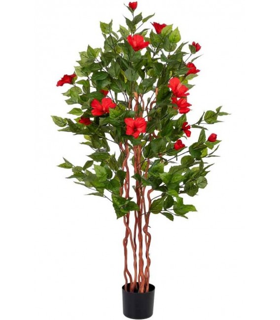 Planta artificial con flores rojas, ideal para decorar interiores. 1