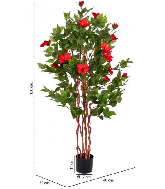 Planta artificial con flores rojas, ideal para decorar interiores. 2