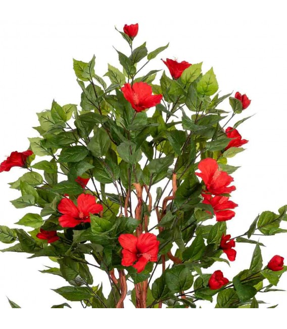 Planta artificial con flores rojas, ideal para decorar interiores. 5