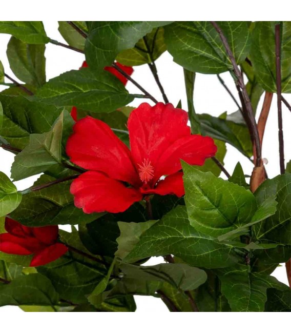 Planta artificial con flores rojas, ideal para decorar interiores. 6