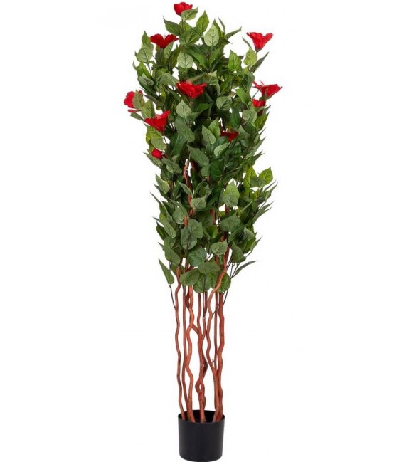 Planta artificial con flores rojas, ideal para decorar interiores. 3