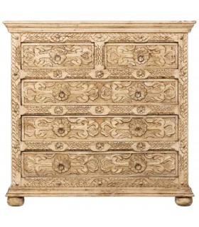 COMODA 100 X 43 X 95 METROPOLIS MADERA TALLADA ARTESANAL BLANQUEADA