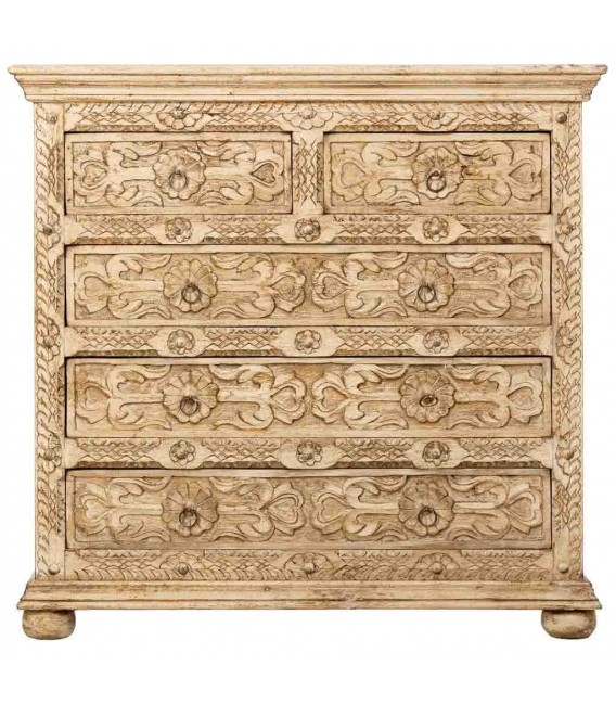 COMODA 100 X 43 X 95 METROPOLIS MADERA TALLADA ARTESANAL BLANQUEADA