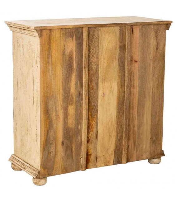 Cómoda étnica de madera tallada en blanco roto con 5 cajones. 3