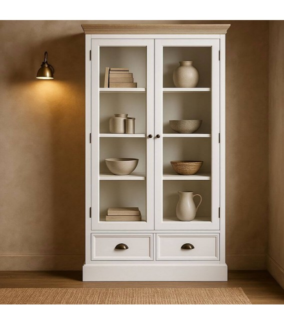 Vitrina rústica blanca y natural para un comedor con encanto. Mdmhogar