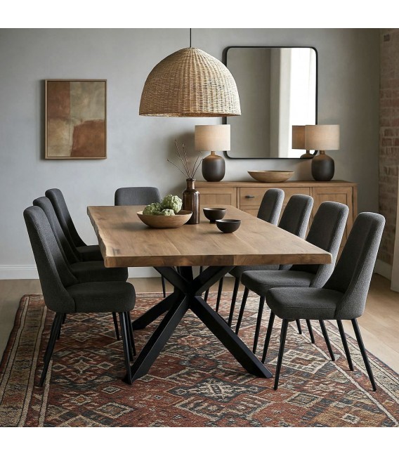Mesa de comedor XL de madera y hierro negro, estilo industrial. Mdmhogar