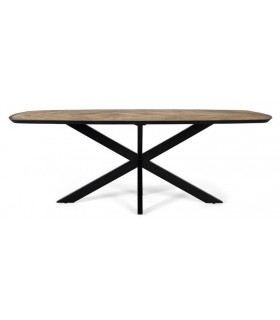 Mesa de comedor industrial de madera de mango con diseño chevron. 1