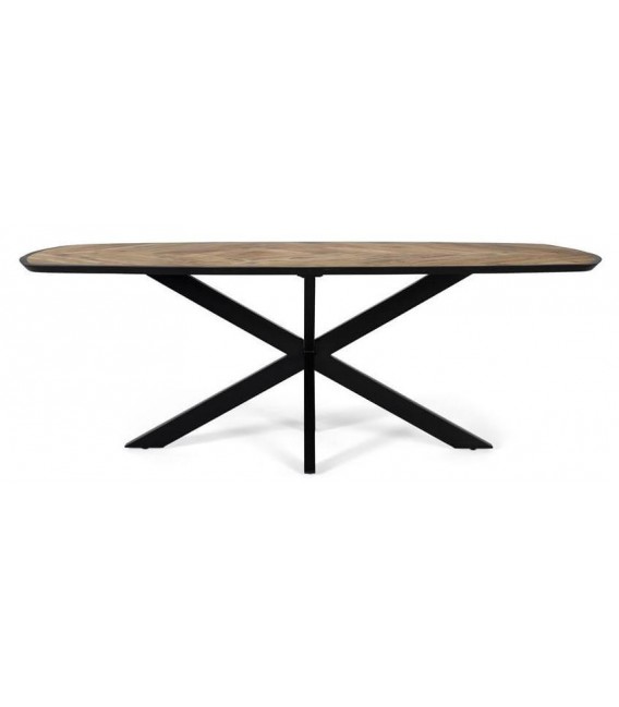 Mesa de comedor industrial de madera de mango con diseño chevron. 1