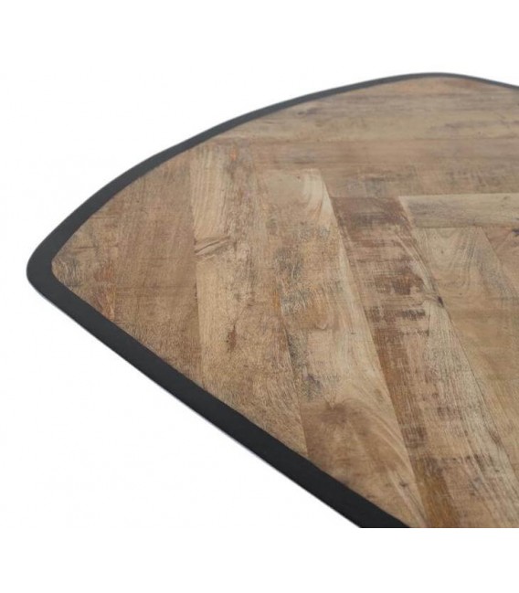 Mesa de comedor industrial de madera de mango con diseño chevron. 3