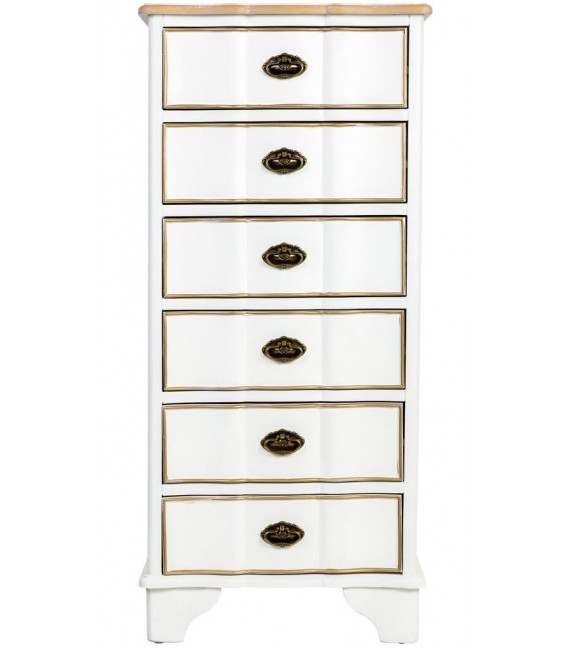 Sinfonier clásico en madera blanca y natural con 6 cajones. 1