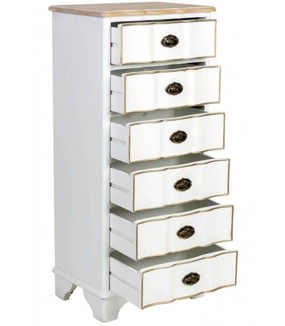 Sinfonier clásico en madera blanca y natural con 6 cajones. 2