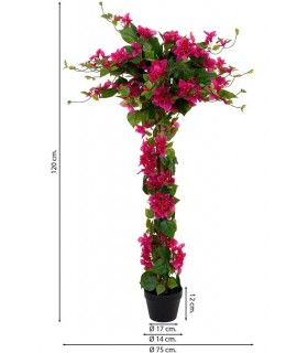 Planta artificial buganvilla roja con maceta decorativa interior. 1