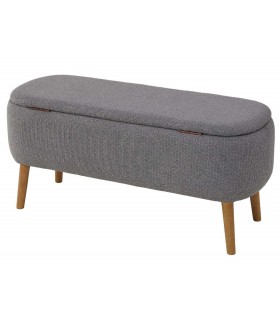 Banco pie de cama baúl nórdico en gris claro con patas madera. 1