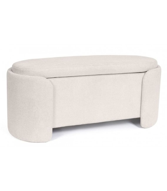 Banco pie de cama beige estilo nórdico con almacenaje oculto.