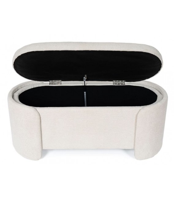Banco pie de cama beige estilo nórdico con almacenaje oculto. 3