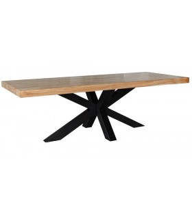 Mesa de comedor XL industrial en madera maciza de acacia y hierro.