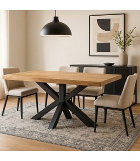 Mesa de comedor XL industrial en madera maciza de acacia y hierro. Mdmhogar