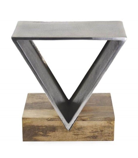 Mesita auxiliar contemporánea en madera y metal plata envejecido1