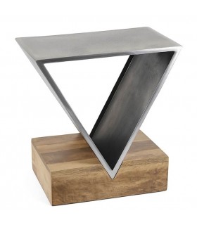 Mesita auxiliar contemporánea en madera y metal plata envejecido