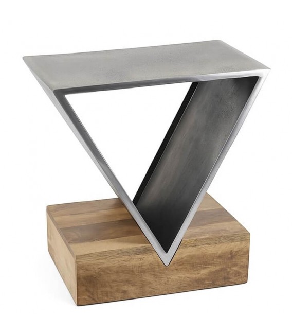 Mesita auxiliar contemporánea en madera y metal plata envejecido