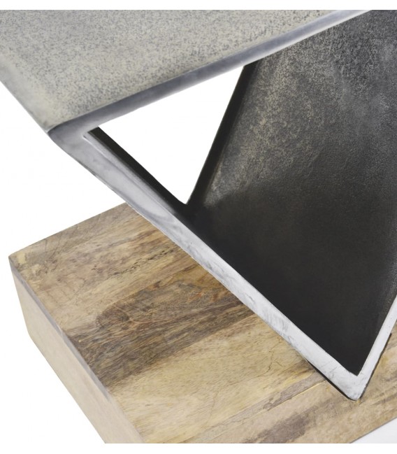 Mesita auxiliar contemporánea en madera y metal plata envejecido2