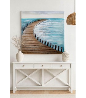 Cuadro marinero con relieve inspirado en pasarela costera. Mdmhogar