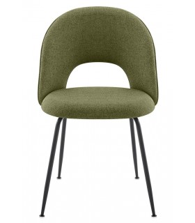 Silla industrial con estructura negra y tapizado verde moderno.