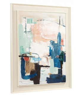 Cuadro abstracto vertical con marco marfil, pintado a mano. 1