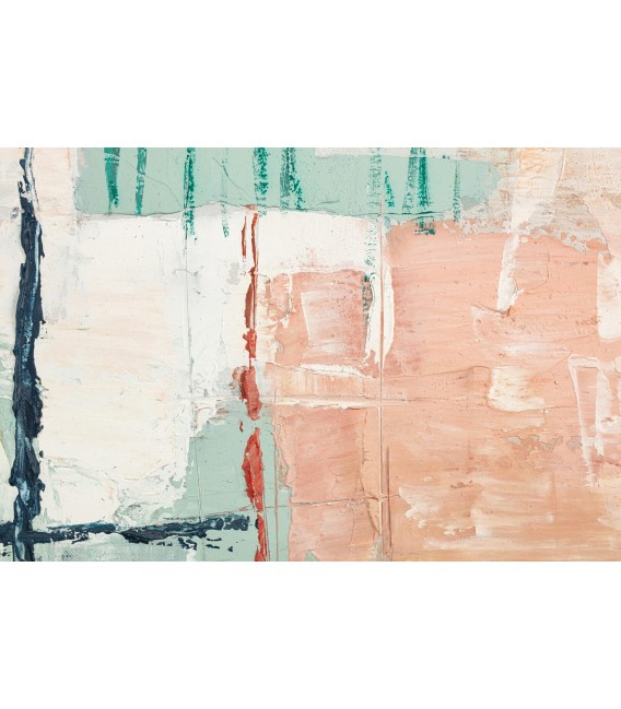 Cuadro abstracto vertical con marco marfil, pintado a mano. 3