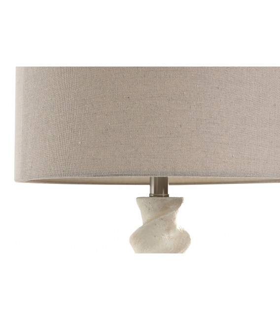 Lámpara boho alta con base de espiral marfil y pantalla de lino topo. 3