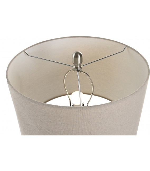 Lámpara boho alta con base de espiral marfil y pantalla de lino topo. 2