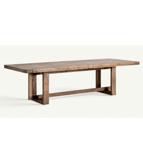 Mesa de comedor boho XXL en madera natural patinada marrón. 1
