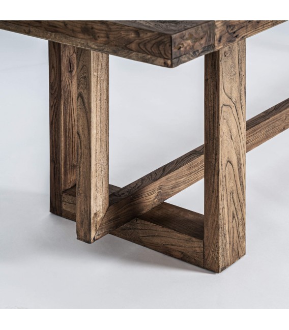 Mesa de comedor boho XXL en madera natural patinada marrón. 5